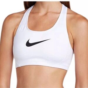 Nike White Racerback Sports Bra with Black Swoosh